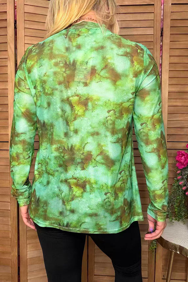 Western moss green tie dye sheer women's boutique top Southern Stitch XCH17153
