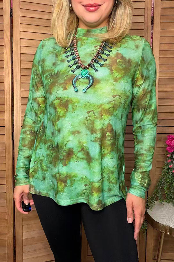 Western moss green tie dye sheer women's boutique top Southern Stitch XCH17153