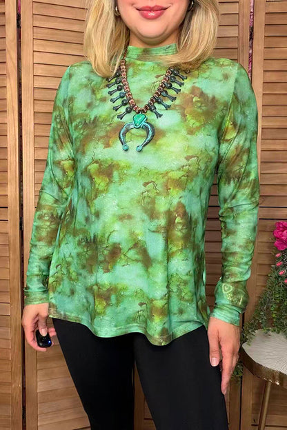 Western moss green tie dye sheer women's boutique top Southern Stitch XCH17153