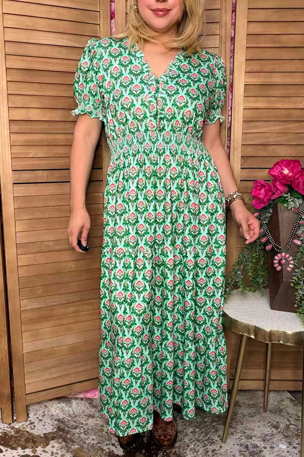 Trendy floral smocked boutique midi women's dress Southern Stitch GJQ17184