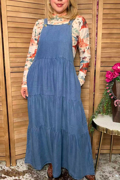 Western cotton denim women's boutique overall maxi dress Southern Stitch XCH17221
