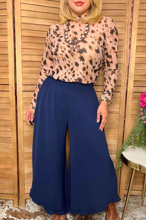 Western navy blue ruffled wide leg women's boutique pant Southern Stitch XCH17032