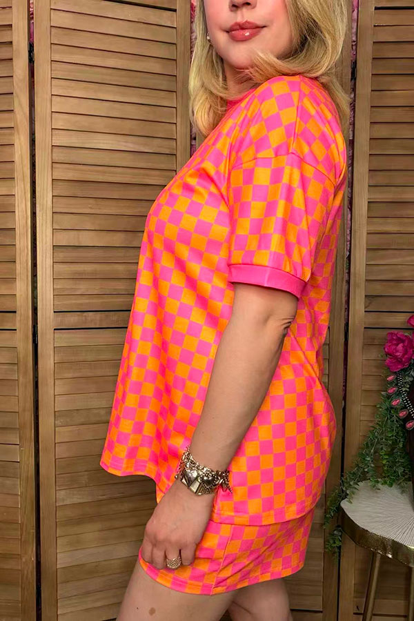 Western pink/yellow checkered top & shorts women's boutique set Southern Stitch XCH17216