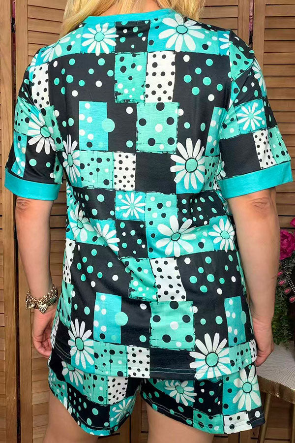 Ranch patchwork print top & shorts women's boutique set Southern Stitch GJQ17235
