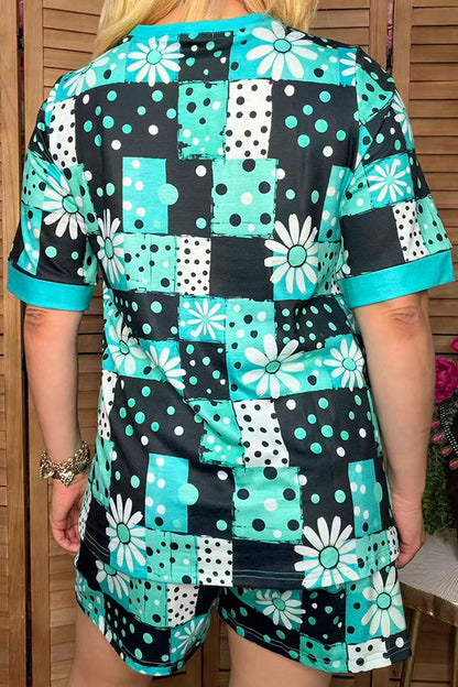 Ranch patchwork print top & shorts women's boutique set Southern Stitch GJQ17235