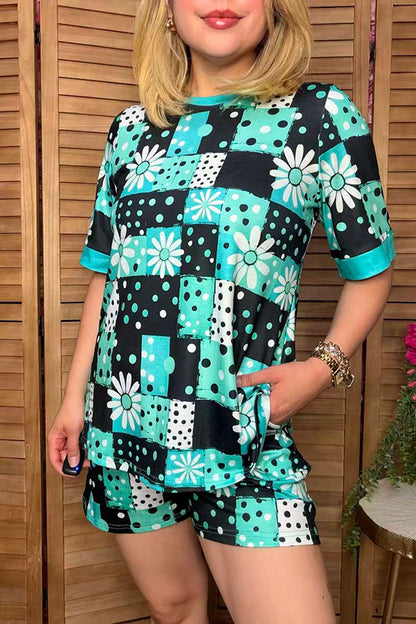 Ranch patchwork print top & shorts women's boutique set Southern Stitch GJQ17235