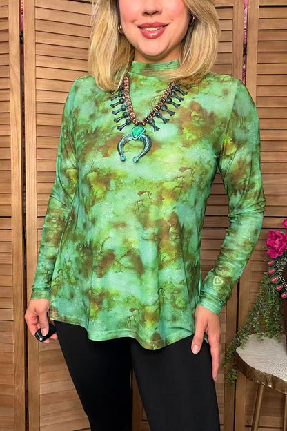 Western moss green tie dye sheer women's boutique top Southern Stitch XCH17153