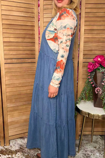 Western cotton denim women's boutique overall maxi dress Southern Stitch XCH17221