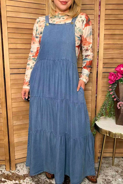 Western cotton denim women's boutique overall maxi dress Southern Stitch XCH17221