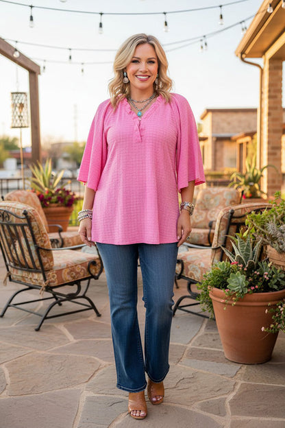 Chic bubble crinkle pink women's boutique top Southern Stitch XCH16947
