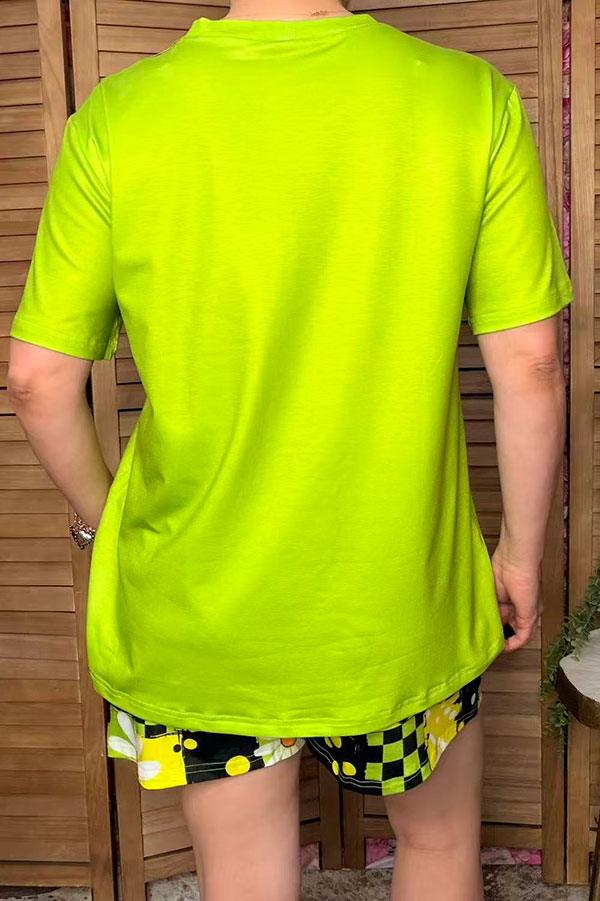 Western lime green top & daisy patchwork shorts women's boutique set Southern Stitch GJQ17236
