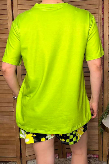 Western lime green top & daisy patchwork shorts women's boutique set Southern Stitch GJQ17236