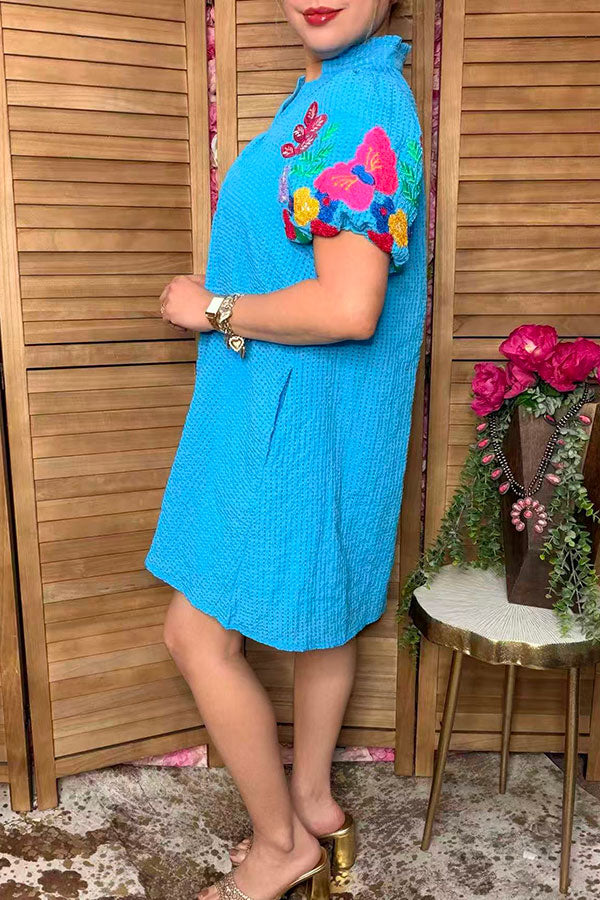 Chic floral embroidery puff sleeve women's boutique dress Southern Stitch XCH16507