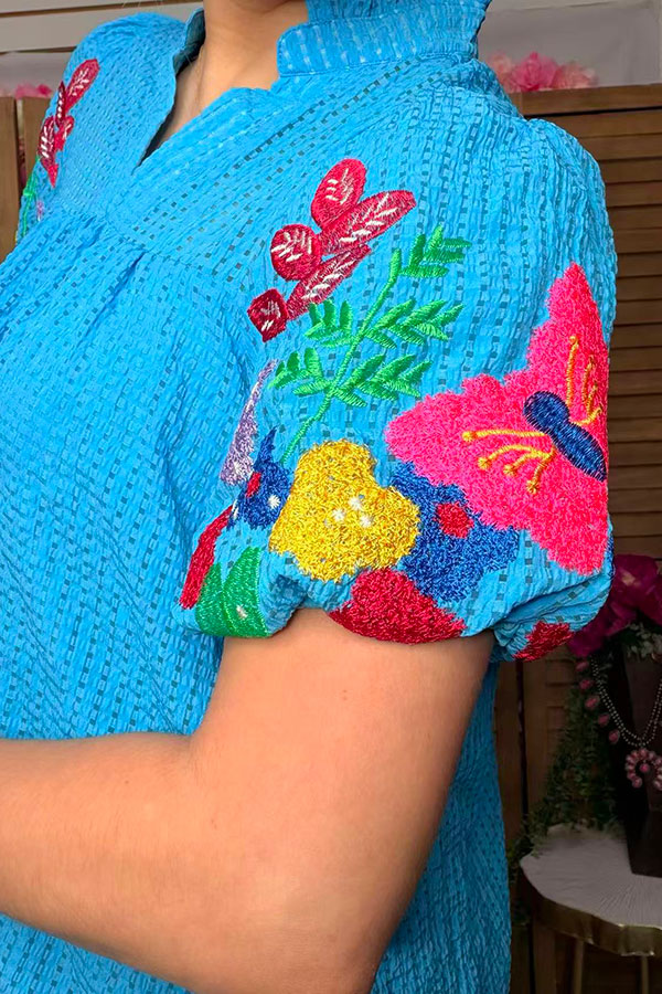 Chic floral embroidery puff sleeve women's boutique dress Southern Stitch XCH16507