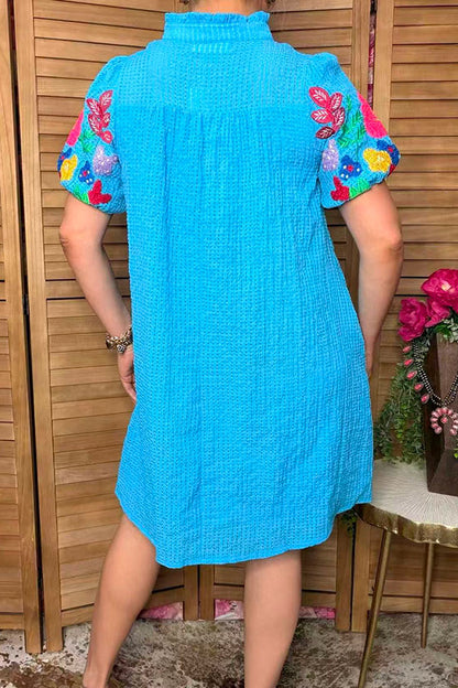 Chic floral embroidery puff sleeve women's boutique dress Southern Stitch XCH16507