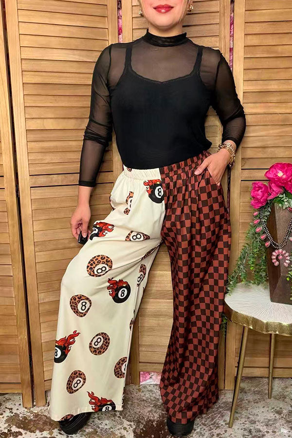 Western leopard 8-ball & checkered wide leg women's boutique pant GJQ17209