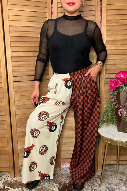 Western leopard 8-ball & checkered wide leg women's boutique pant GJQ17209