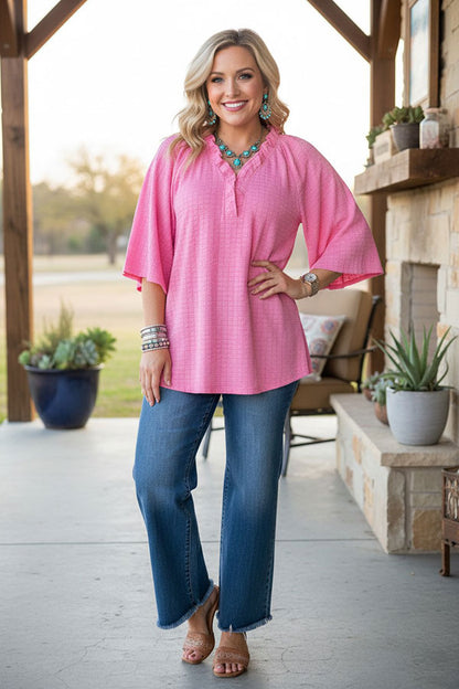 Chic bubble crinkle pink women's boutique top Southern Stitch XCH16947
