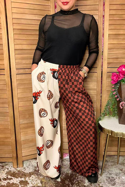 Western leopard 8-ball & checkered wide leg women's boutique pant GJQ17209