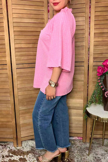 Chic bubble crinkle pink women's boutique top Southern Stitch XCH16947