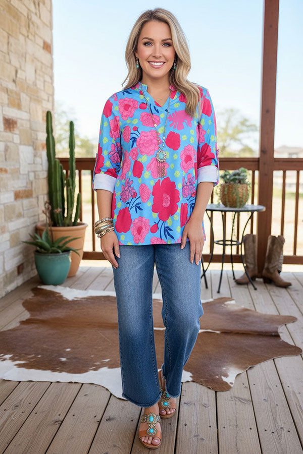 Trendy floral print women's boutique top Southern Stitch XCH16208
