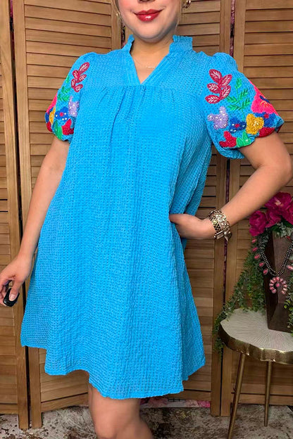 Chic floral embroidery puff sleeve women's boutique dress Southern Stitch XCH16507