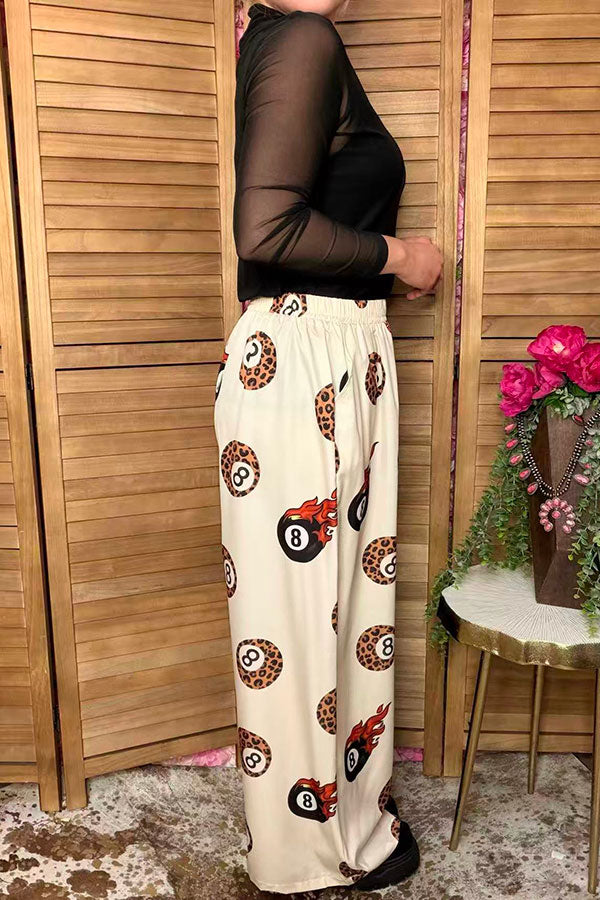 Western leopard 8-ball & checkered wide leg women's boutique pant GJQ17209