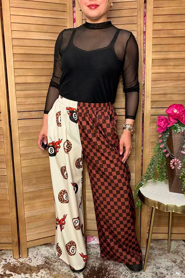 Western leopard 8-ball & checkered wide leg women's boutique pant GJQ17209