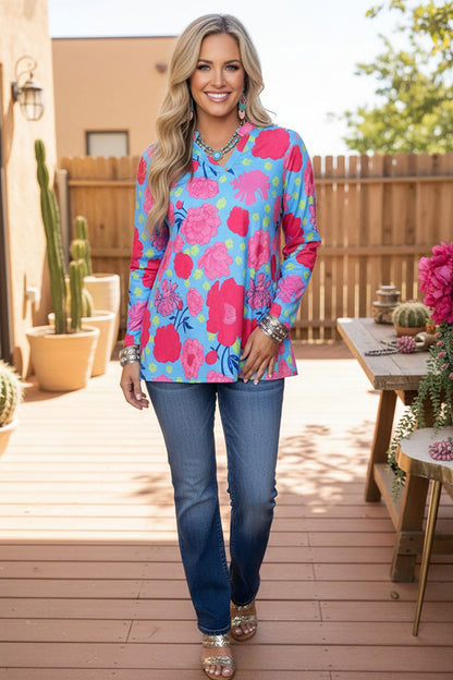 Trendy floral print women's boutique top Southern Stitch XCH16208