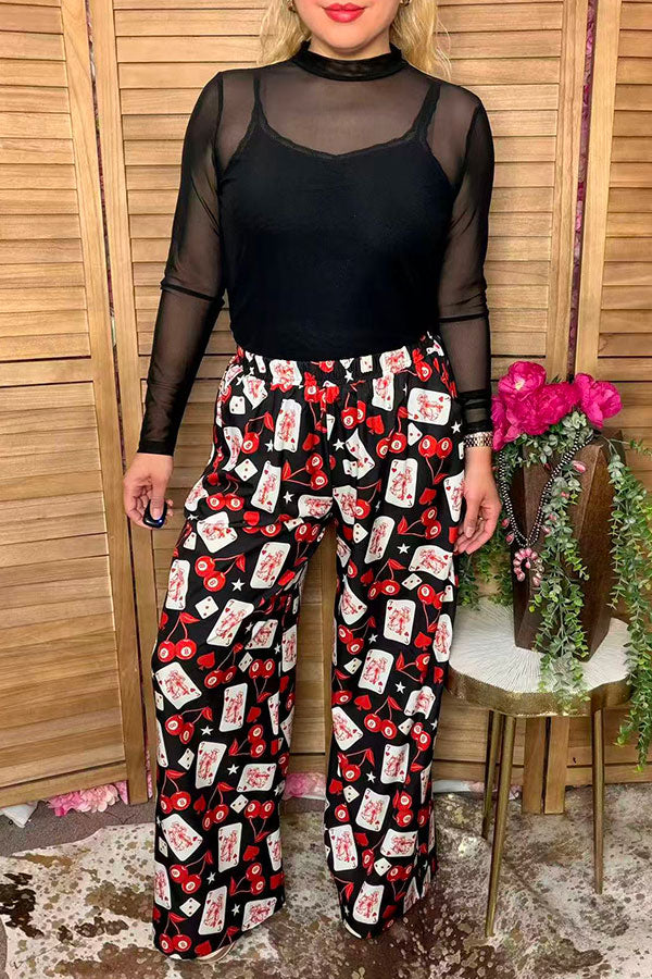 Western rodeo cards & cherry wide leg women's boutique pant Southern Stitch GJQ17201