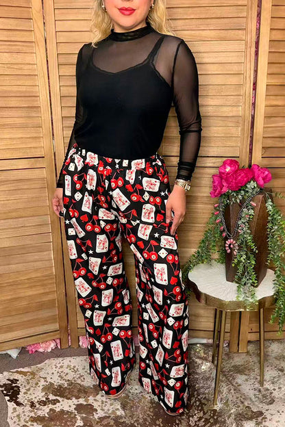 Western rodeo cards & cherry wide leg women's boutique pant Southern Stitch GJQ17201