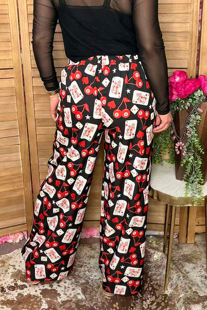 Western rodeo cards & cherry wide leg women's boutique pant Southern Stitch GJQ17201