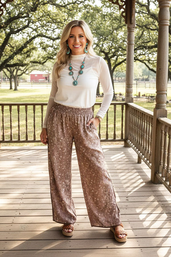 Western paisley hem binding wide leg women's boutique pant Southern Stitch XCH17085