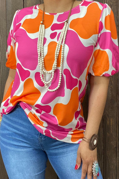 Multi-color printed short sleeves women top XCH15159