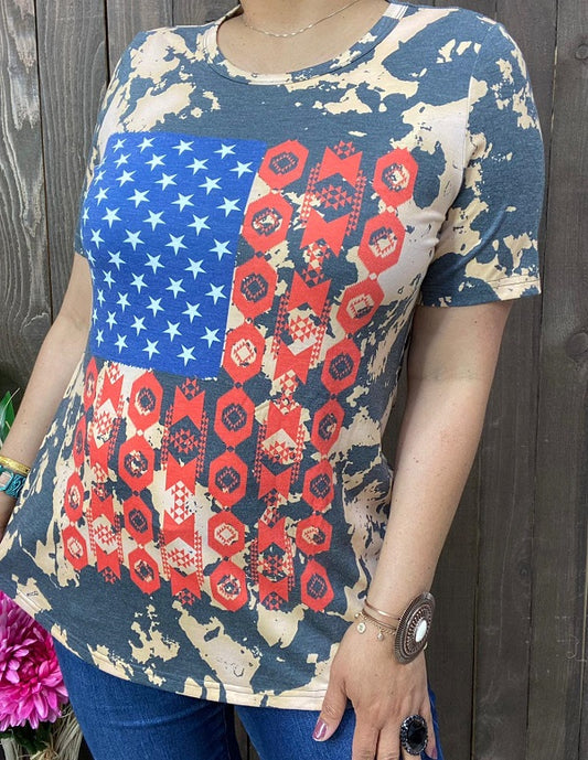 XCH11985 Star multi color printed short sleeves women tops