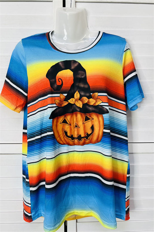 DLH9961 Serape Halloween pumpkin printed t-shirt