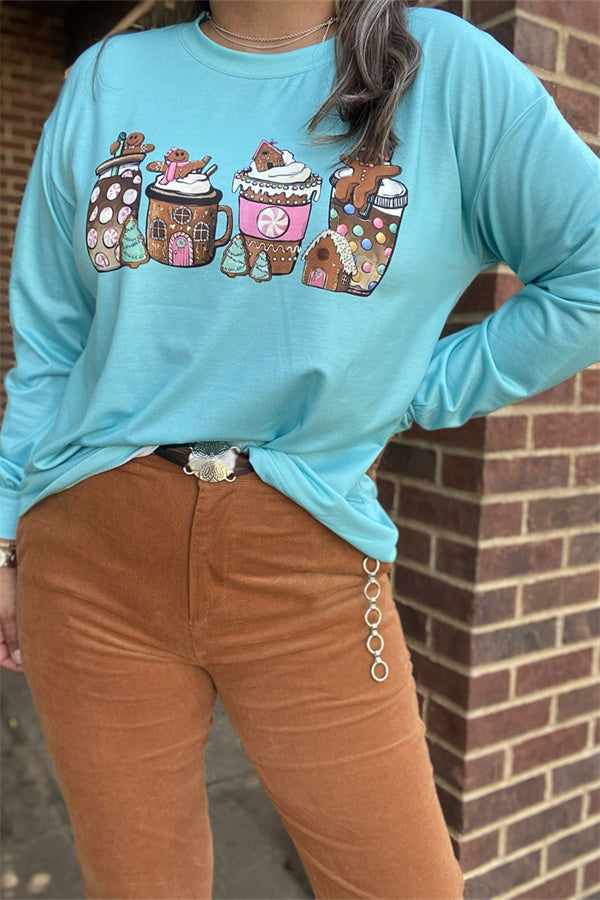 XCH15611 Gingerbread Christmas coffee tee-shirt long sleeve for Women