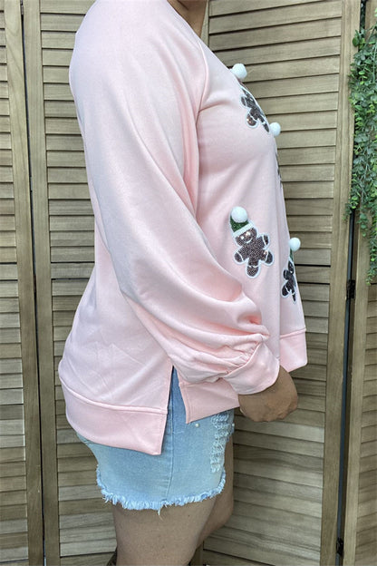 XCH15220 Santa Claus sequin patch in the baby pink solid color long sleeve cardigan design women blouse