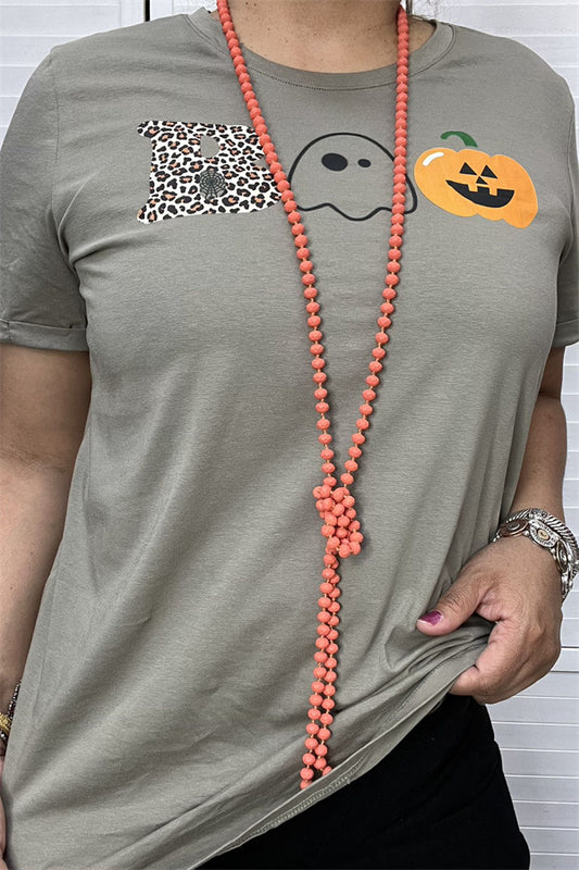 DLH9479 BOO Halloween printed short sleeve gray women t-shirt HS2