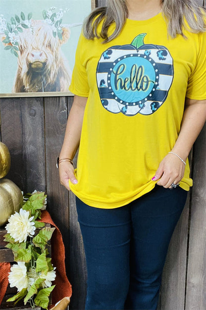 DLH9900 HELLO Pumpkin printed short sleeve t-shirt