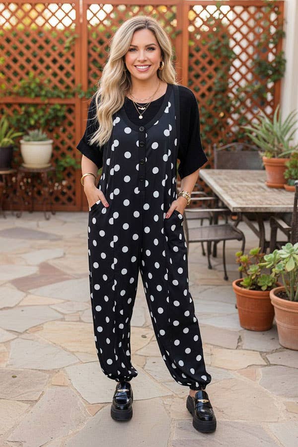 Western white polka dots one piece women's boutique jumpsuit XCH17454