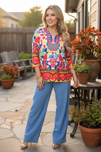 Chic abstract patterns 3/4 sleeve women's boutique top Southern Stitch HQ17393
