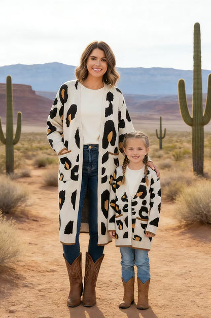 240607M Mom and me leopard open long cardigan