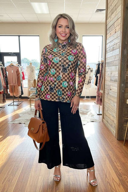 Western checkered sheer long sleeve women's boutique top Southern Stitch XCH17409
