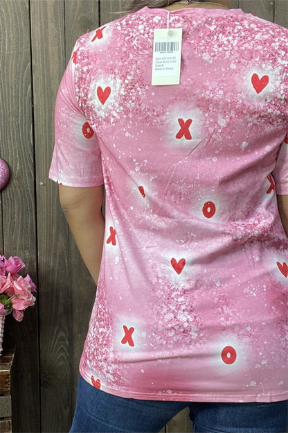 XCH14135 Fuchsia boots &"HOW DY honey"and heart printed short sleeve women pink tops