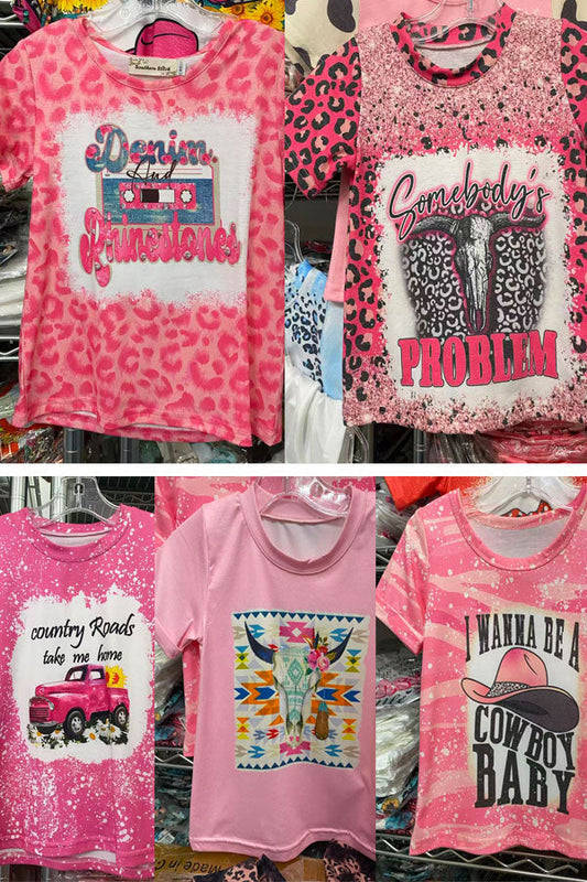 Western pink cowgirls t-shirt mix size and style $25 for 5pcs, brand new, no refund, no return.