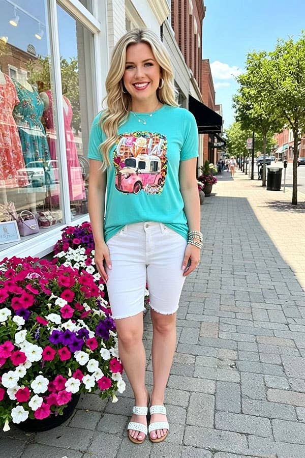 Cold Digger ice cream truck printed short sleeve women t-shirt DLH8384