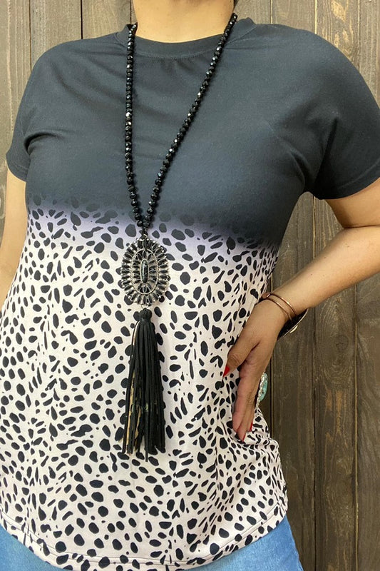 Black&leopard printed short sleeves women tops XCH14957