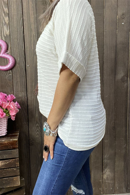 GJQ15717 White women tops short sleeve/double trim small dots to line with soft material