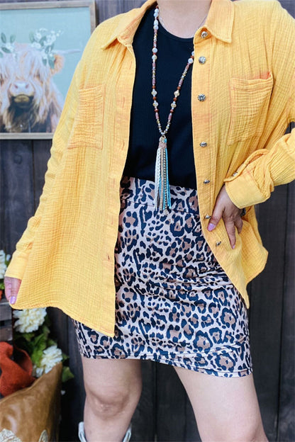Western yellow long sleeve women's boutique blouse w/buttons-up XCH15255